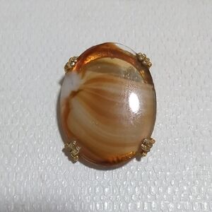 Faux Agate Resin Cabochon – Gold-Tone Setting – Statement Pendant Pin